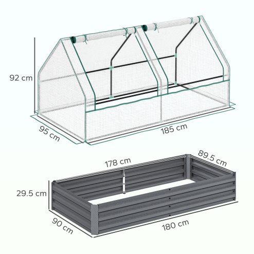 Outsunny Raised Garden Bed with Mini Greenhouse, Outdoor Metal Planter Box with Cover, for Herbs and Vegetables, Use for Patio, Garden, Balcony, White and Dark Grey