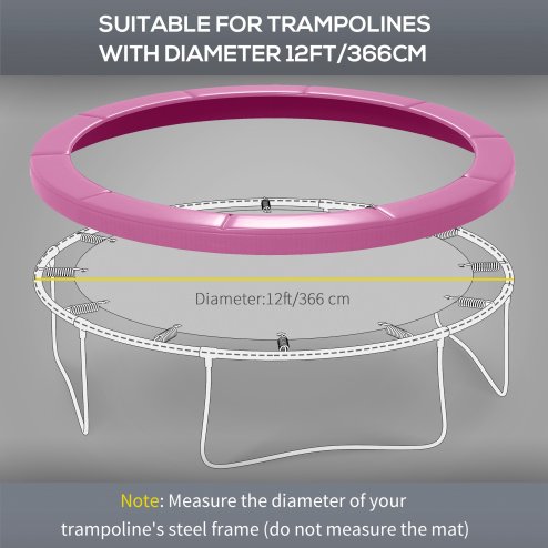 SPORTNOW 12FT Trampoline Spring Cover, Plastic Trampoline Pad Replacement with Elastic Cord, Waterproof, UV Resistant and Tear-Resistant, Pink