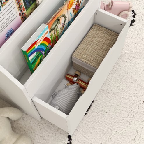 AIYAPLAY Kids Bookshelf, Bookcase Toy Storage Organizer with 3 Tier Shelves, Drawer, for Bedroom, Nursery, Playroom, Classroom, White