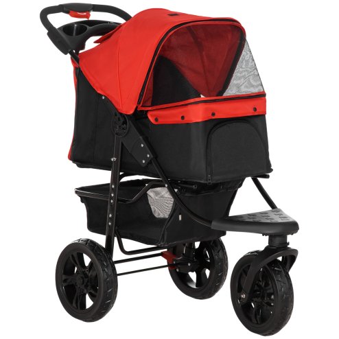 PawHut Dog Stroller Pet Pram, 3 Wheels Dog Pushchair with Brake, for Small Miniature Breeds, Cats, Red