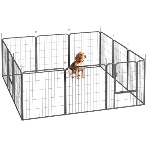 PawHut Dog Pen, 12 Panel Puppy Pen, Steel Dog Playpen, for Medium Breeds, 80cm Tall, Black