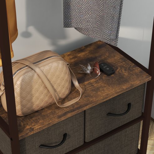 HOMCOM Industrial Bookshelf, Slim Storage Shelf with 2 Fabric Drawers and 4-tier Shelving Unit, Narrow Display Rack for Living Room, Home Office, Rustic Brown