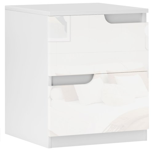 HOMCOM Bedside Table, Bedside Cabinet with 2 Drawers, Modern Side Table with Storage for Bedroom, Living Room, High Gloss White