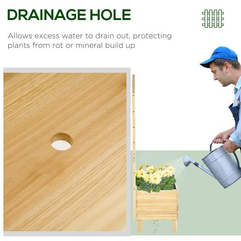 Outsunny Wooden Planters with Trellis for Vine Climbing, Raised Beds for Garden Patio, Outdoor Planter Box for Vegetables, Flowers, Herbs, Distressed Natural Tone