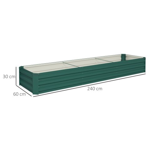 Outsunny Galvanised Raised Bed for Garden, Rectangular Outdoor Elevated Planter Box with Safety Edging and Open Bottom for Growing Flowers, Herbs and Vegetables, 240 x 60 cm, Green