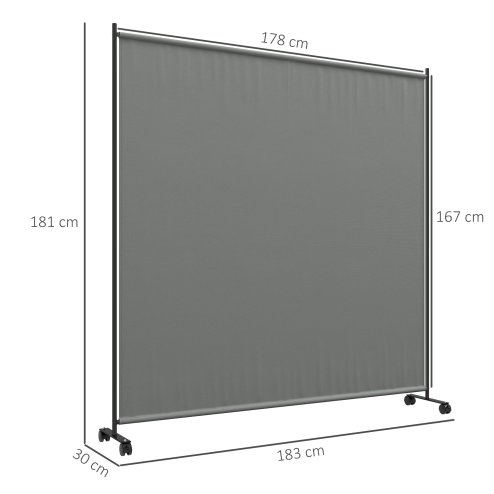 Outsunny Decorative Garden Partition Screen with Lockable Wheels, 6FT Portable Privacy Screen, Single Freestanding Metal Room Divider Panel for Garden Hot Tub Deck Pool, Dark Grey