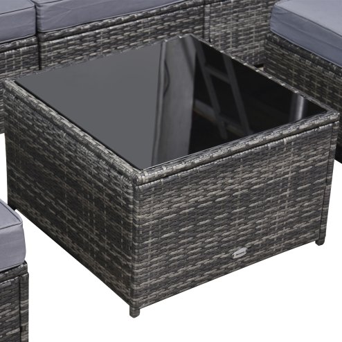 Outsunny 7Pc Rattan Garden Furniture Wicker Sofa & Coffee Table Set Patio Furniture Outdoor with Cushions Grey