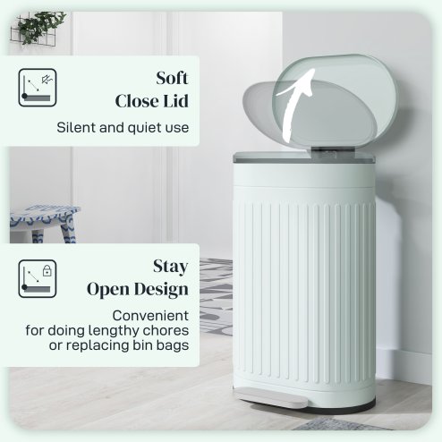 HOMCOM 30 Litre Pedal Bin, Fingerprint Proof Kitchen Bin with Soft-close Lid, Metal Rubbish Bin with Foot Pedal and Removable Inner Bucket