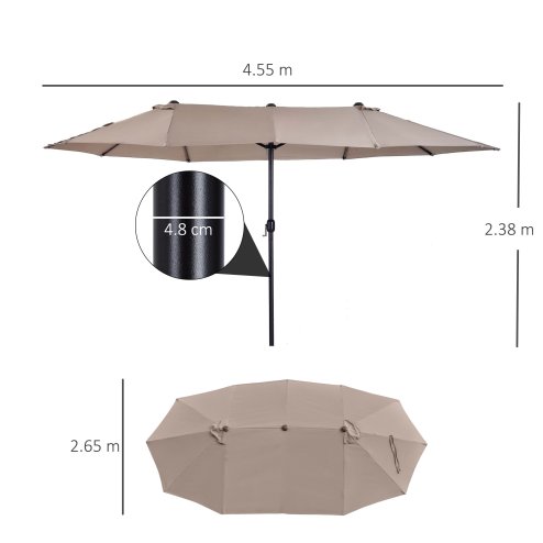 Outsunny 4.6m Large Garden Parasol Double-Sided Sun Umbrella Patio Market Canopy Shade Outdoor Tan - NO BASE