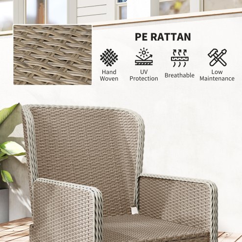 Outsunny 5 Piece Rattan Garden Furniture Set with Recliner Chairs, Wicker Patio Conversation Set with Footstools, 2-Tier Glass Top Coffee Table, Cushions for Outdoor, Balcony, Porch, Light Grey