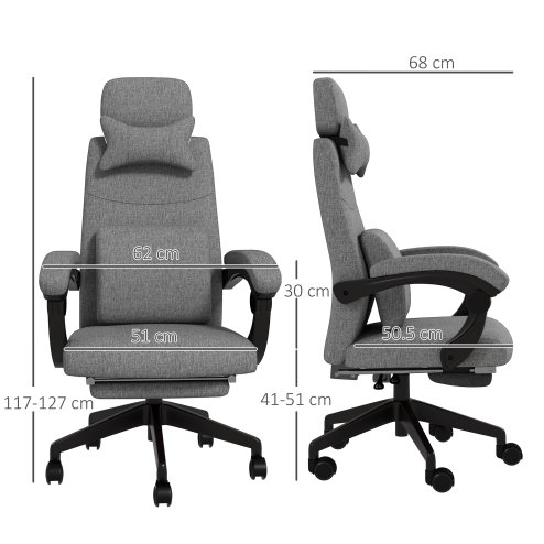 Vinsetto Office Chair, Ergonomic Desk Chair, High Back Fabric Work Chair with 160° Reclining Backrest, Retractable Footrest, Neck and Lumbar Pillow for Home and Study, Dark Grey