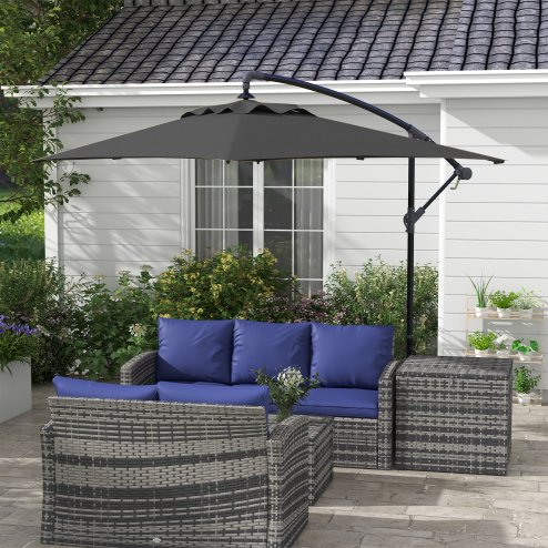 Outsunny 3x2m Cantilever Parasol with Cross Base, Banana Parasol with Crank Handle and 6 Ribs, Rectangular Hanging Patio Umbrella for Outdoor Pool, Garden, Balcony, Black