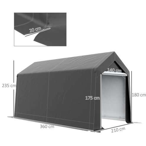 Outsunny 2.1 x 3.6 (m) Garden Storage Tent, Portable Shed with Heavy Duty Galvanised Steel Frame, Ventilation Window, Roll-up Zipper Door, for Bike, Motorbike, Garden Tools, Dark Grey