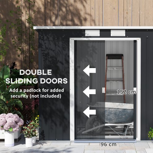 Outsunny 7 x 4ft Lean to Garden Shed with Foundation Kit, Double Door and Vents, Outdoor Metal Storage Shed for Equipment Tools, Dark Grey