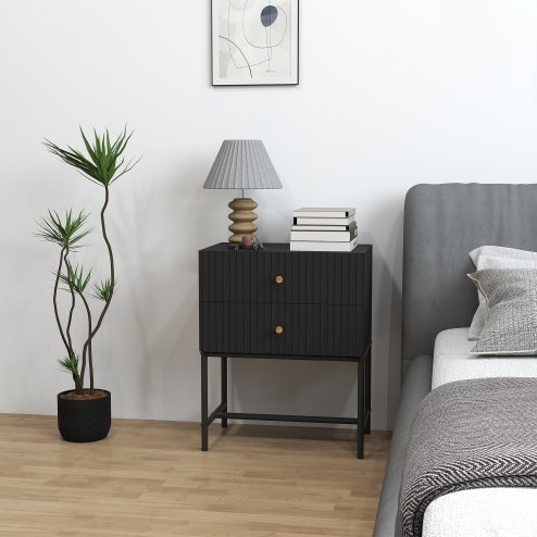HOMCOM Bedside Table with 2 Drawers, Modern Bedside Cabinet with Storage and Metal Legs for Bedroom, Living Room, Black