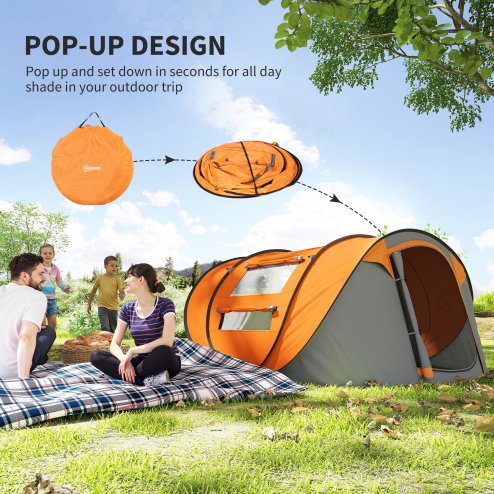 Outsunny 4 Person Pop-up Camping Tent Family Tent with Ground Sheet, 4 Windows and Portable Carry Bag for Beach Outdoor Trip