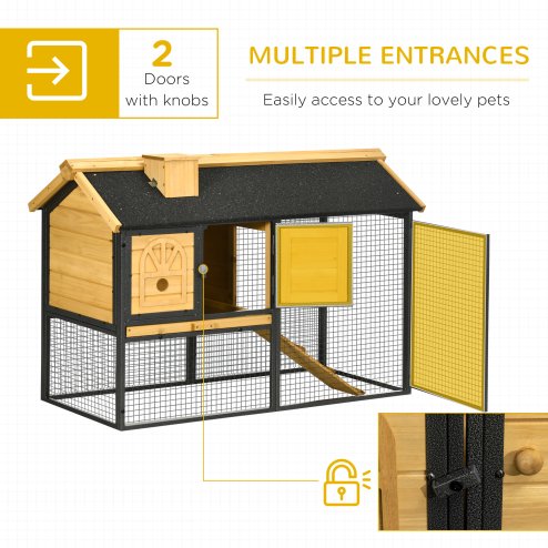 PawHut 2 Tiers Rabbit Hutch and Run, Guinea Pig Hutch Outdoor with Sliding Tray, Ramp, for 1-2 Rabbits