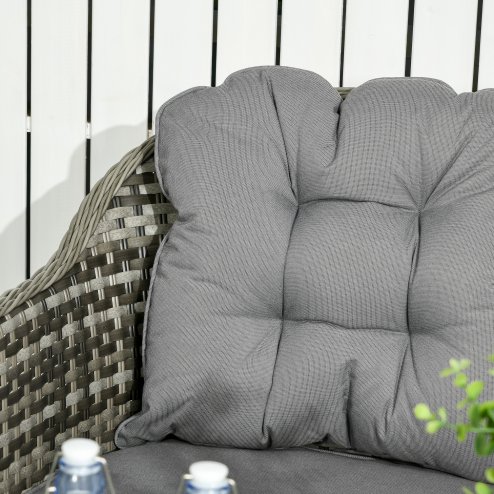 Outsunny 4 Pieces Rattan Garden Furniture Set, Round Wicker Garden Sofa Set with Loveseat, Armchairs and Glass Top Table, Outdoor Conservatory Furniture with Cushions for Patio, Balcony, Grey