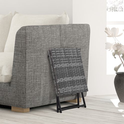 Outsunny Folding Rattan Garden Coffee Table, Small Square Outdoor Bistro Side Table with Rattan Top for Patio, Balcony, Porch, 40 x 40 x 40 cm, Grey