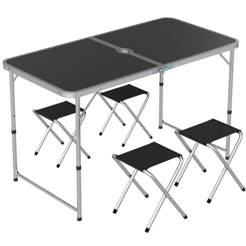 Outsunny 4ft Folding Picnic Table and Chairs, Portable Camping Table and Chairs Outdoor Indoor Use for BBQ Picnic Garden Parties