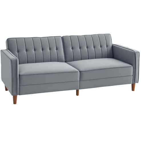 HOMCOM 3 Seater Velvet Sofa Bed, 189cm Click Clack Sofa Bed, Button Tufted Sleeper Couch with Split Reclining Backrest and Rubber Wood Legs