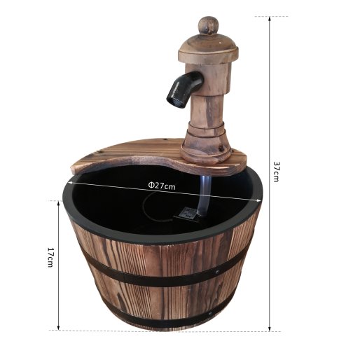 Outsunny Barrel Patio Water Fountain Wood Garden Decorative Ornament Water Feature w/ Electric Pump