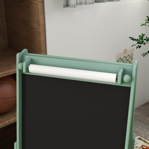 AIYAPLAY Kids Easel with Paper Roll, 3 in 1 Art Easel for Children, with Blackboard, Whiteboard, Storage Baskets, Green