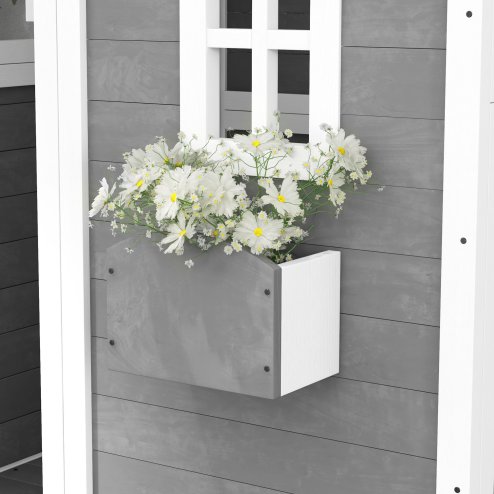 Outsunny Wooden Playhouse for Kids Outdoor Wendy House Indoor with Doors, windows, Plant Box, Floors, for 3-8 Years, for Garden, Lawn, Patio - Grey