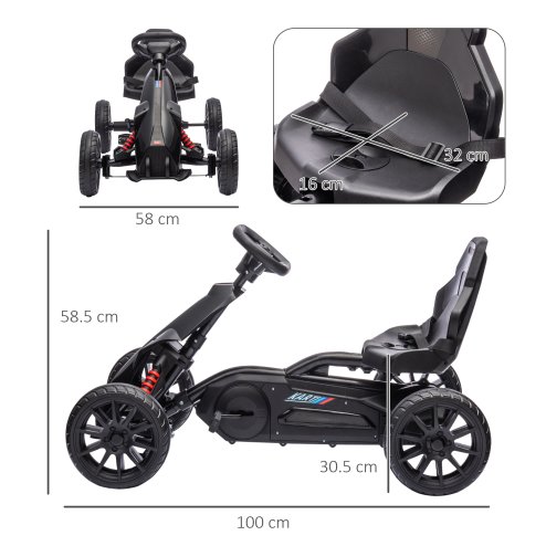 HOMCOM Children Pedal Go Kart, Kids Ride On Race with Adjustable Seat, Swing Axle, Shock Absorption EVA Tyres, Handbrake, for Ages 3-8 Years, Black