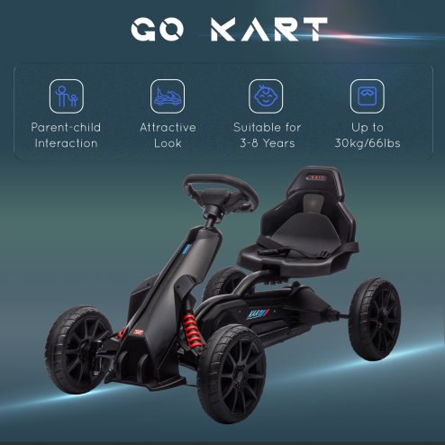 HOMCOM Children Pedal Go Kart, Kids Ride On Race with Adjustable Seat, Swing Axle, Shock Absorption EVA Tyres, Handbrake, for Ages 3-8 Years, Black