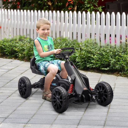 HOMCOM Children Pedal Go Kart, Kids Ride On Race with Adjustable Seat, Swing Axle, Shock Absorption EVA Tyres, Handbrake, for Ages 3-8 Years, Black