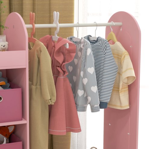 AIYAPLAY Kids Clothes Rail, Kids Dress Up Rail with Storage Shelf, Boxes, Mirror, Kids Wardrobe for Bedroom, Kids Room, Nursery, Pink