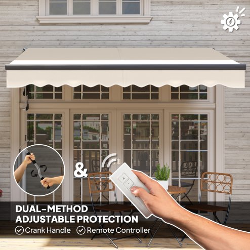 Outsunny 3 x 2.5m Electric Awning with Remote Controller, Aluminium Frame DIY Retractable Awning, UV30+ Sun Shade Canopy for Garden Patio Deck Door Window, Beige