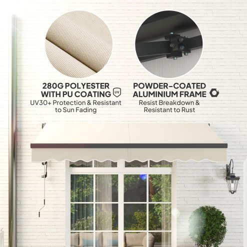 Outsunny 3 x 2.5m Electric Awning with Remote Controller, Aluminium Frame DIY Retractable Awning, UV30+ Sun Shade Canopy for Garden Patio Deck Door Window, Beige