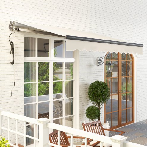 Outsunny 3 x 2.5m Electric Awning with Remote Controller, Aluminium Frame DIY Retractable Awning, UV30+ Sun Shade Canopy for Garden Patio Deck Door Window, Beige