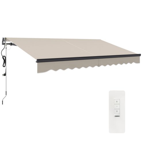 Outsunny 3.5 x 3(m) Electric Awning with Remote Controller, Aluminium Frame DIY Retractable Awning, UPF30+ Sun Shade Canopy for Garden Patio Deck Door Window, Beige