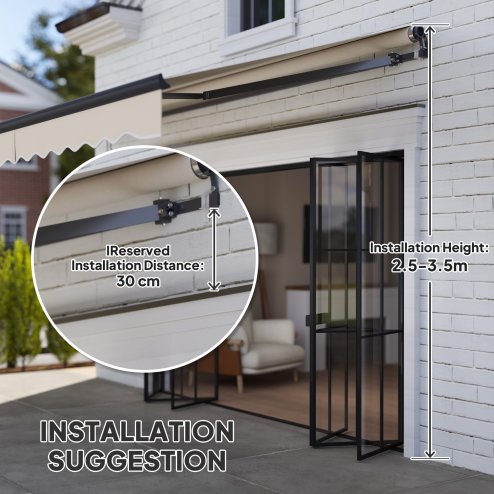 Outsunny 3.5 x 3(m) Electric Awning with Remote Controller, Aluminium Frame DIY Retractable Awning, UPF30+ Sun Shade Canopy for Garden Patio Deck Door Window, Beige