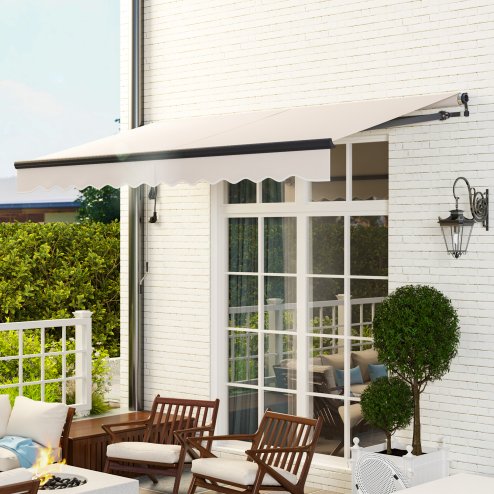 Outsunny 3.5 x 3(m) Electric Awning with Remote Controller, Aluminium Frame DIY Retractable Awning, UPF30+ Sun Shade Canopy for Garden Patio Deck Door Window, Beige