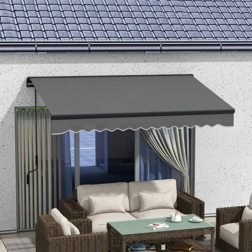 Outsunny 3 x 2m Electric Awning with Remote Controller, Aluminium Frame Retractable Awning, Half Cassette Sun Canopies for Patio Deck Door Window, Dark Grey
