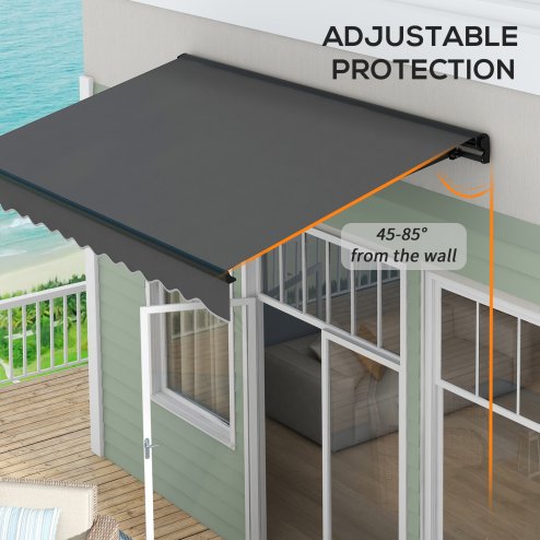 Outsunny 3 x 2m Electric Awning with Remote Controller, Aluminium Frame Retractable Awning, Half Cassette Sun Canopies for Patio Deck Door Window, Dark Grey