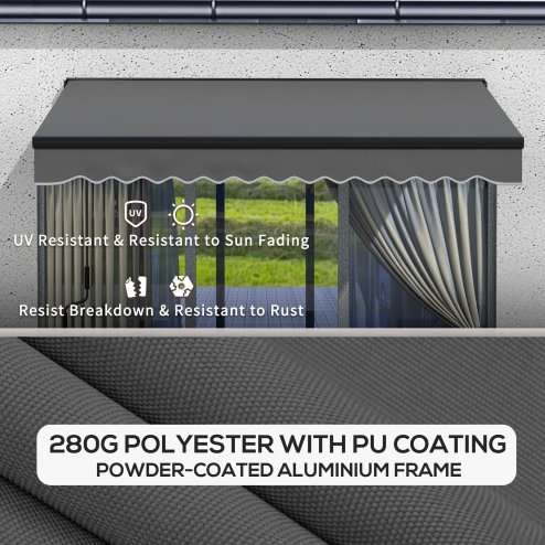 Outsunny 3 x 2m Electric Awning with Remote Controller, Aluminium Frame Retractable Awning, Half Cassette Sun Canopies for Patio Deck Door Window, Dark Grey