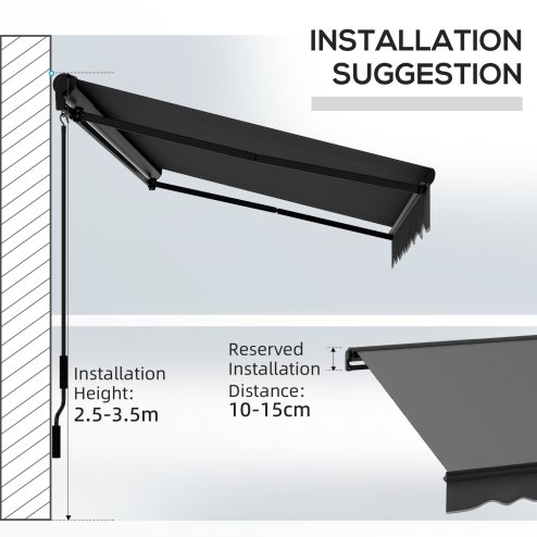 Outsunny 3 x 2m Electric Awning with Remote Controller, Aluminium Frame Retractable Awning, Half Cassette Sun Canopies for Patio Deck Door Window, Dark Grey