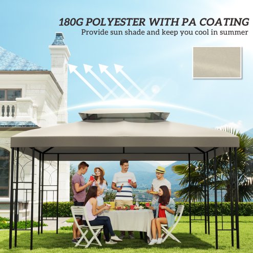 Outsunny 3x4m Gazebo Replacement Roof Canopy 2 Tier Top UV Cover Garden Patio Outdoor Sun Awning Shelters Cream (TOP COVER ONLY)