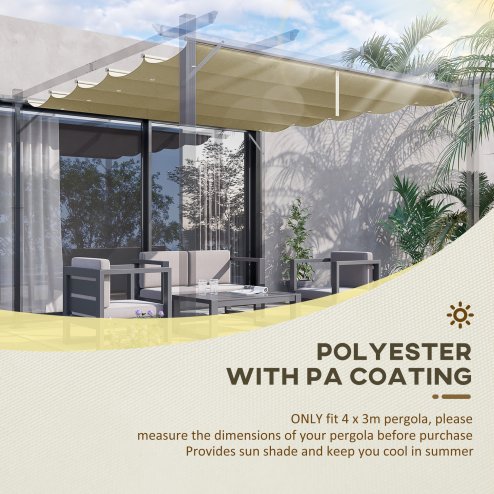 Outsunny Retractable Pergola Shade Cover, Replacement Canopy Fabric for 4 x 3 (m) Pergola, Gazebo Retractable Roof, Beige
