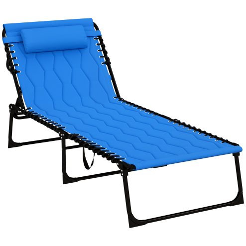 Outsunny Foldable Sun Lounger Set with 5-level Reclining Back, Outdoor Tanning Chairs Sun Loungers with Build-in Padded Seat, Side Pocket, Headrest for Beach, Patio, Blue Image