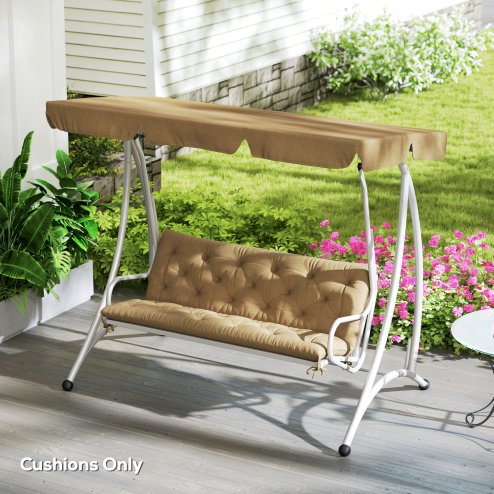 Outsunny 3 Seater Bench Pad, Garden Chair Cushion with Back and Ties for Indoor and Outdoor Use, 98 x 150 cm, Khaki