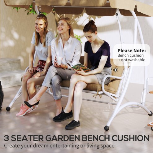 Outsunny 3 Seater Bench Pad, Garden Chair Cushion with Back and Ties for Indoor and Outdoor Use, 98 x 150 cm, Khaki