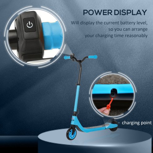 HOMCOM Electric Scooter, 120W Motor E-Scooter, Adjustable Height, Rear Brake for Ages 6+ Years - Blue