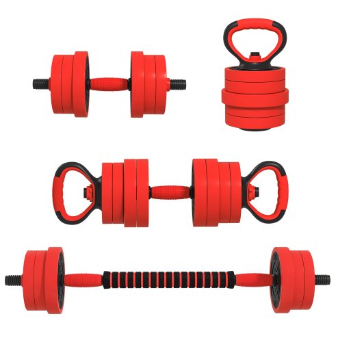 SPORTNOW 4-in-1 Adjustable Weight Dumbbells Set, Used as Barbell, Kettlebell, Push up Stand, Free Weights Set for Men and Women Home Gym Training, 20KG, Red