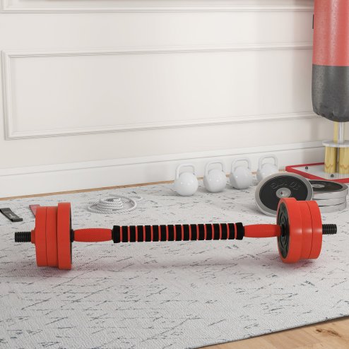 SPORTNOW 4-in-1 Adjustable Weight Dumbbells Set, Used as Barbell, Kettlebell, Push up Stand, Free Weights Set for Men and Women Home Gym Training, 20KG, Red
